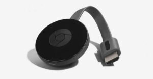 Television screen displaying the media connection status during an active stream setup via chromecast